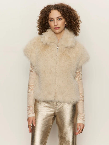 Silky Fur Vest- Almond Cream
