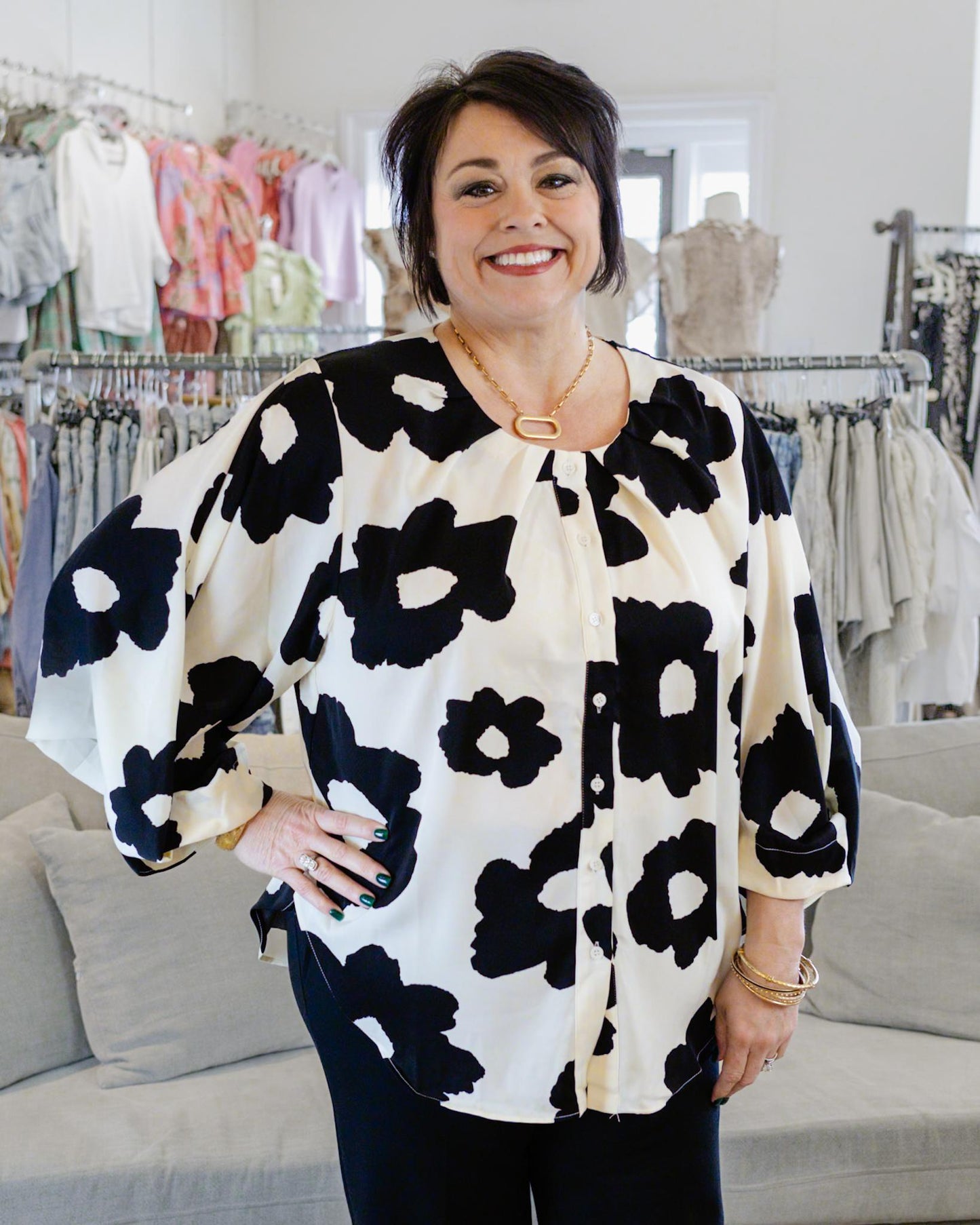 Black & Ivory Floral Print Top