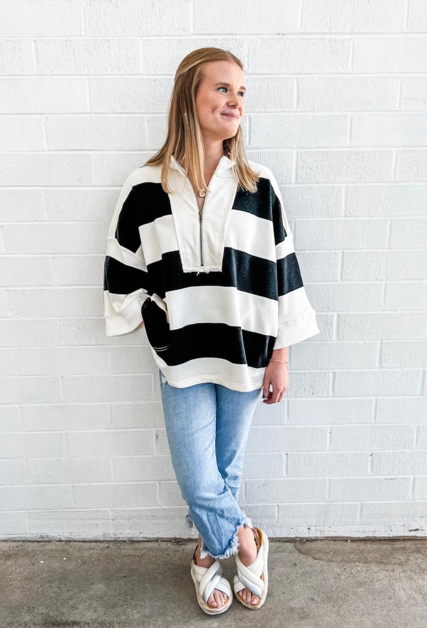 Oversized Rugby Top - Cream Black