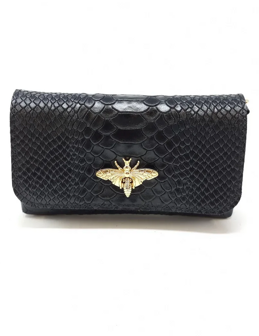 Leather Butterfly Crossbody- Black
