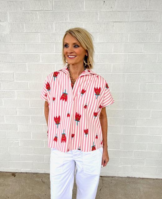 Stripe Poppy Top