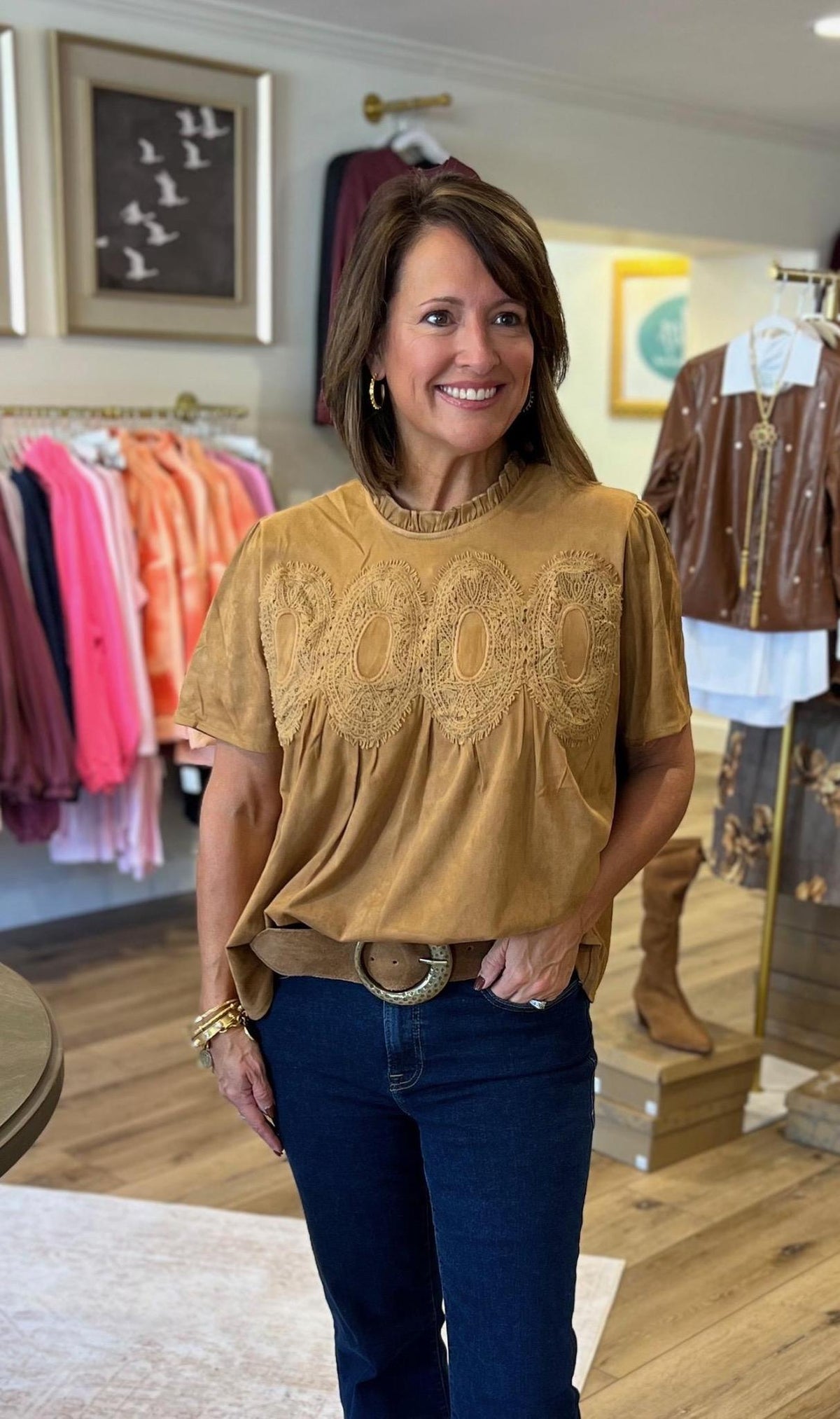 Suede Camel Top