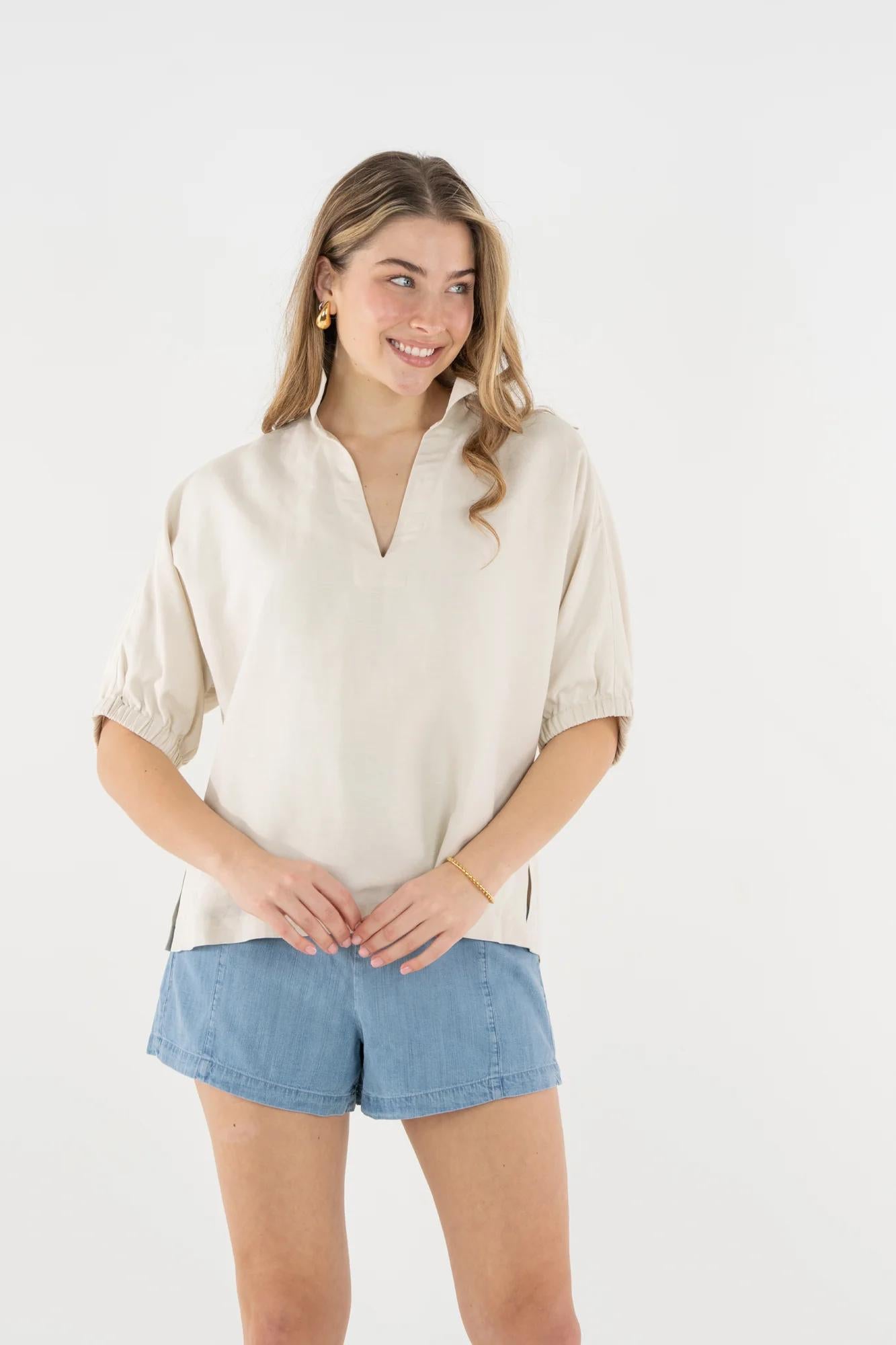 Emily McCarthy Poppy Top- Sandshell Linen