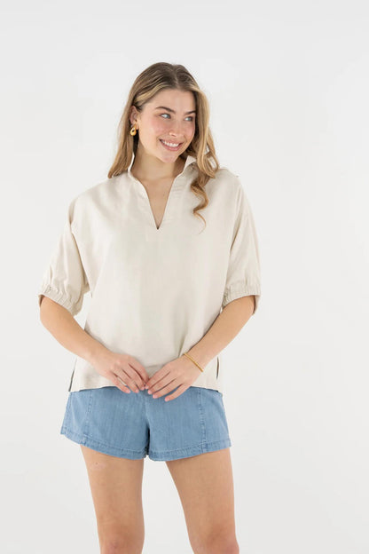 Emily McCarthy Poppy Top- Sandshell Linen