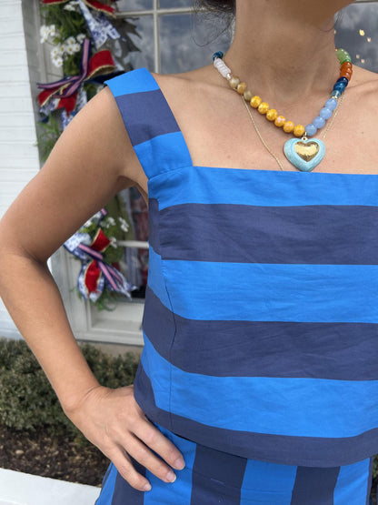Stripe Cornflower Top