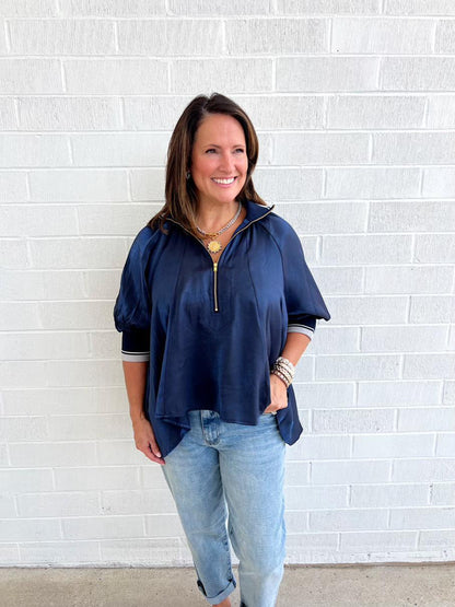 Zip Collar Swing Top-Navy