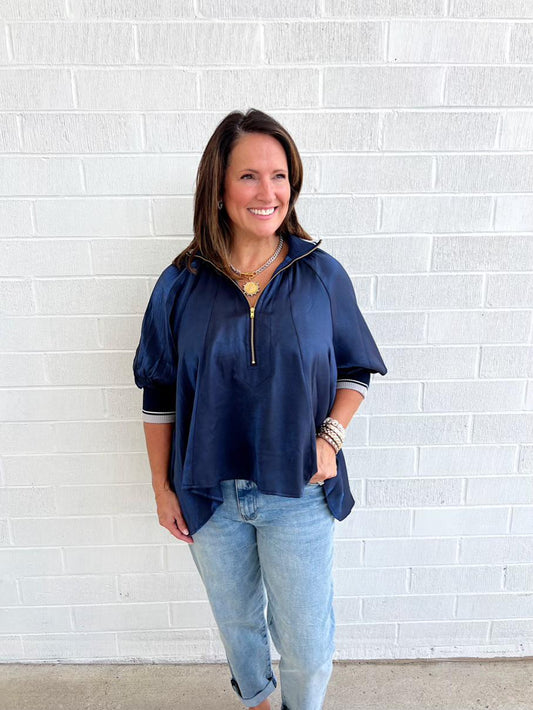 Zip Collar Swing Top-Navy