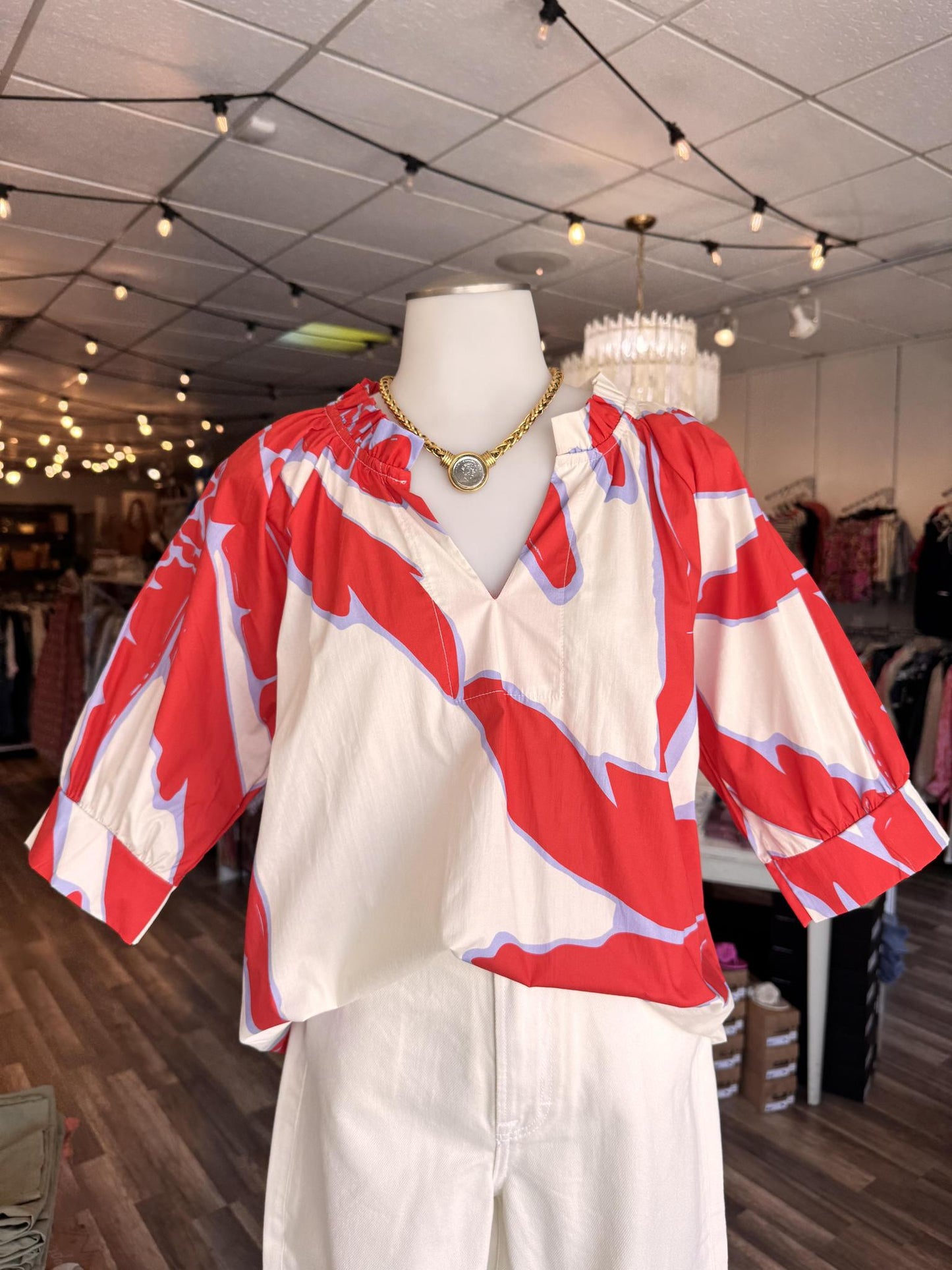 Cici Blouse- Monstera Red